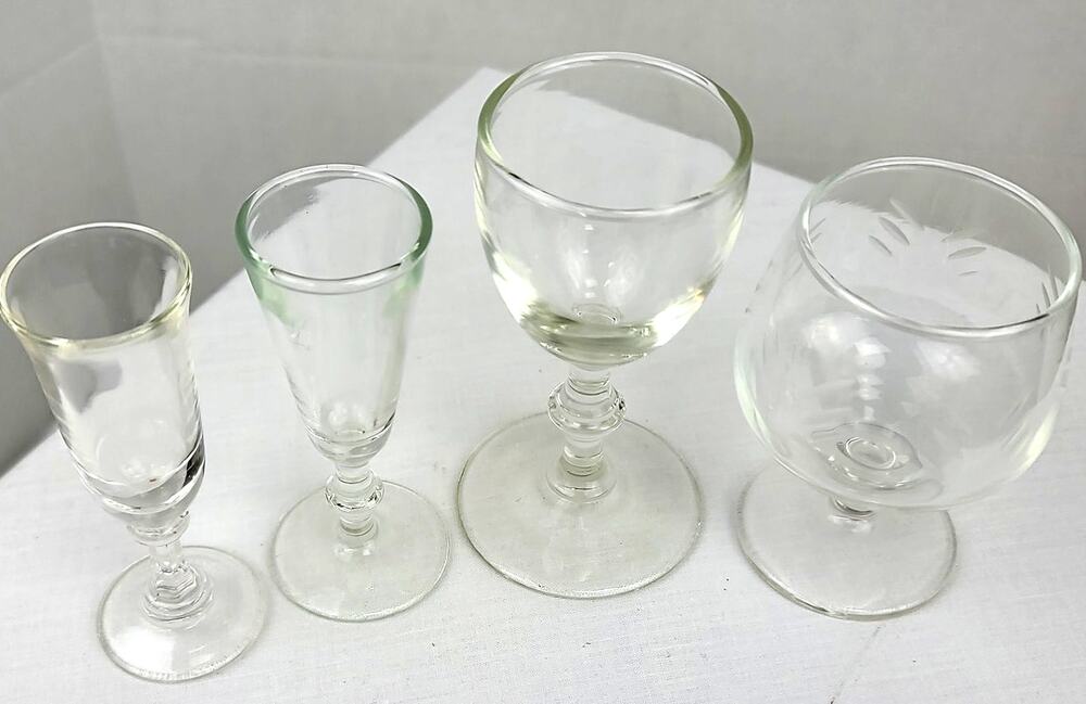 4 Vintage Clear Crystal Mini Cordial Shot Wine Glasses Great Assortment 4 " Tall